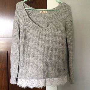 Knit Hollister Sweater w/ Lace Trim (Heather Grey)
